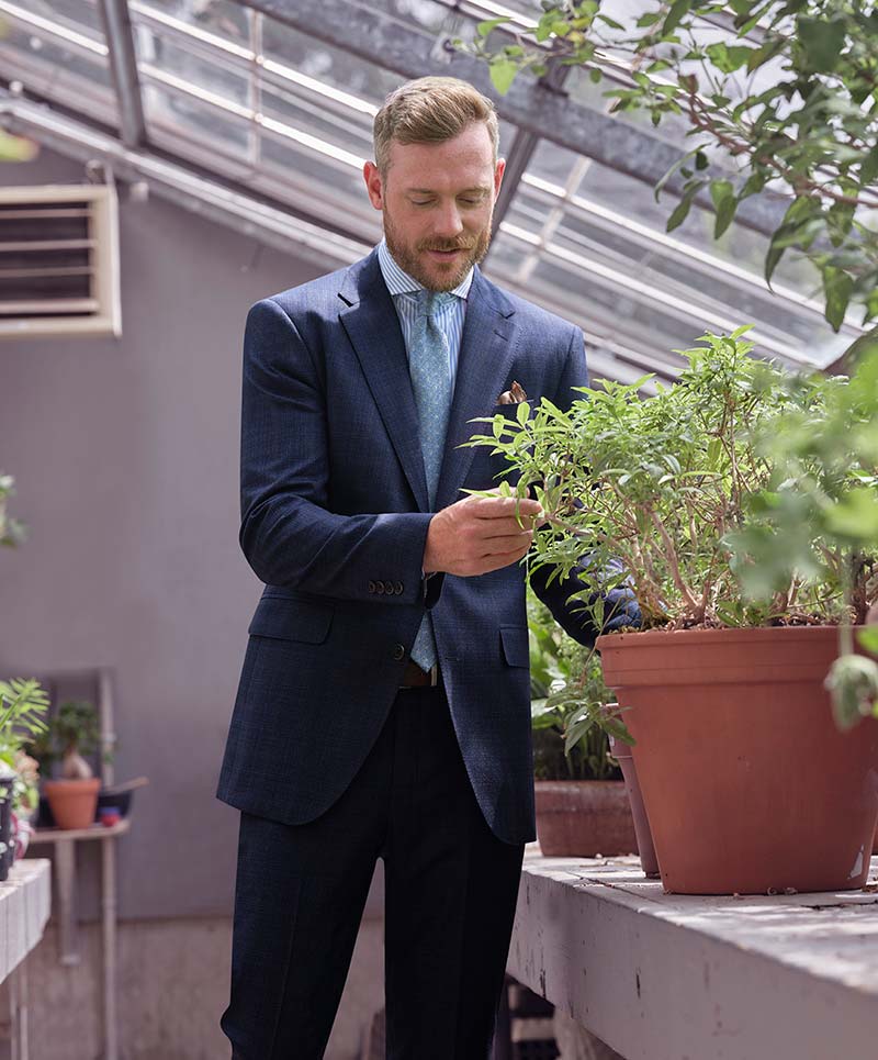 Mid-blue fancy Italian wool blend suit. Cloth number 26638.